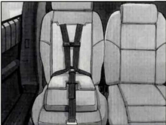 Interior view of a car seat with a black safety harness, no text or symbols visible