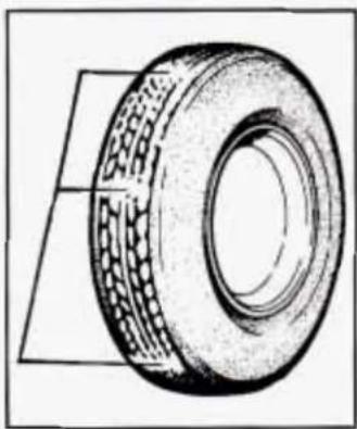 Technical line drawing of a tire with textured surface and rectangular base (no text or symbols)