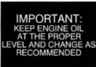 IMPORTANT: KEEP ENGINE OIL AT THE PROPER LEVEL AND CHANGE AS RECOMMENDED