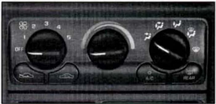 Close-up of a vintage air conditioner front panel with dials, buttons, and indicator lights (no readable text or symbols beyond basic labels)