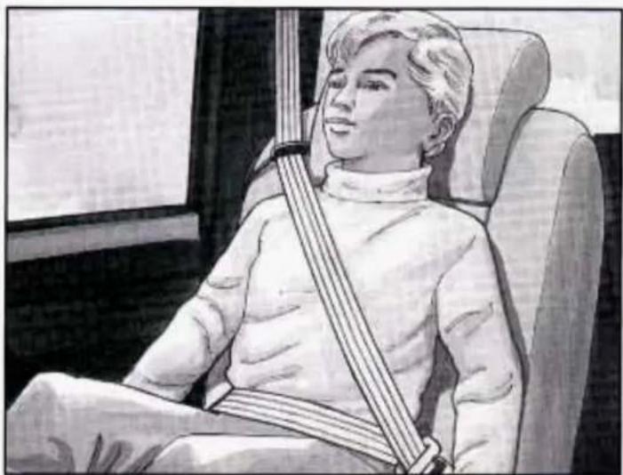 Illustration of a person sitting in a chair wearing a seatbelt, viewed from the side (no text or symbols present)