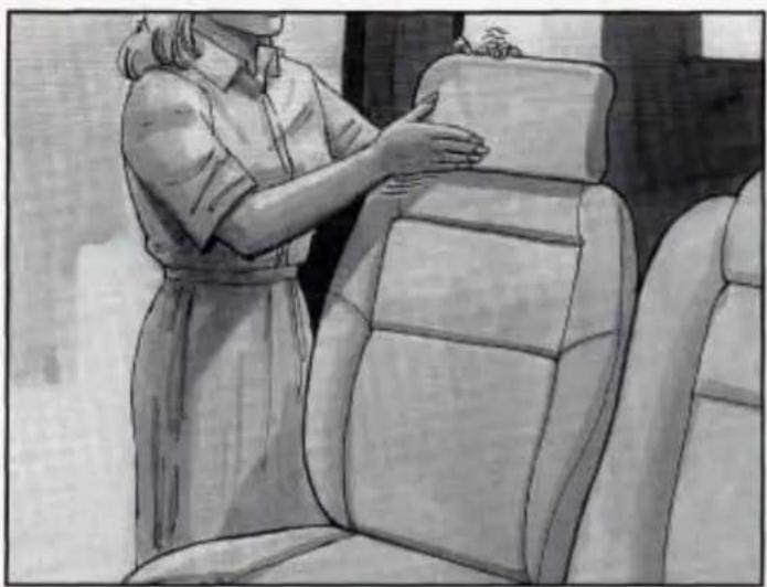 Illustration of a person adjusting a car seat, no text or symbols present