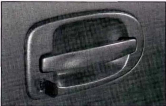 Close-up of a metallic door handle with a handle and handle, no visible text or symbols