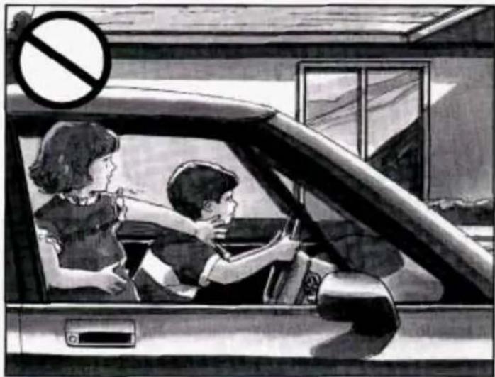 Black-and-white illustration of a car driver and passenger inside, with a no-smoking symbol above (no text or symbols on the diagram itself)