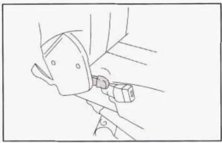Line drawing of a mechanical device with a lever and handle (no text or symbols)