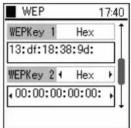 WEP 17:40 WEPKey 1 Hex 13:df:18:38:9d: WEPKey 2 Hex 00:00:00:00:00: