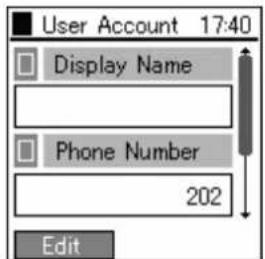 User Account 17:40 Display Name Phone Number 202 Edit