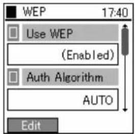 WEP 17:40 Use WEP (Enabled) Auth Algorithm AUTO Edit
