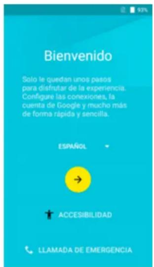 Bienvenido Solo le quedan unos pasos para disfrutar de la experiencia. Configure las conexiones, la cuenta de Google y mucho más de forma rápida y sencilla. ESPAÑOL → ACCESIBILIDAD LLAMADA DE EMERGENCIA