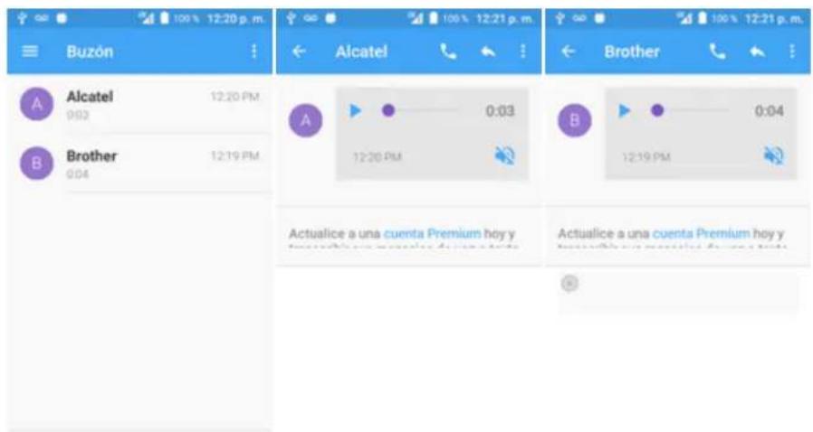 Buzón Alcatel 12:20 PM Brother 12:19 PM Actualice a una cuenta Premium hoy y Actualice a una cuenta Premium hoy y