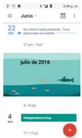 Junio 22 milj. No tienes nada planeado. Toca para crear un evento. 27 jun.-3 jul. julio de 2016 4-10 jul. 4 lun. Independence Day 11-17 jul.