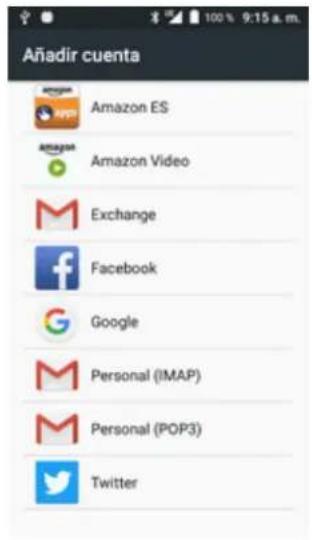 Añadir cuenta Amazon ES Amazon Video Exchange Facebook Google Personal (IMAP) Personal (POP3) Twitter