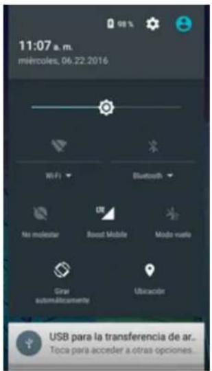 11:07 a. m. miércoles, 06.22.2016 Wi-Fi Bluetooth No molecular Boost Mobile Mode vuelle Graie automatamente Ubicación USB para la transferencia de ar.. Toca para acceder a otras opciones.