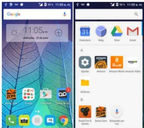 Google 11:05 a.m. márcolos, 22 de junio 31 Calendario Relaj Drive Gmail A Ajourtes Amazon Amazon Music Amazon Video Archivos B Boost Fun & Games Boost Zone Biaqueda por voz