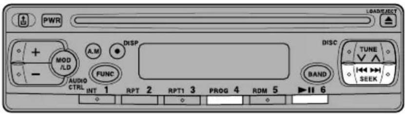 PWR LOAD/SELECT + MOD /LD A.M DISP DISC TUNE - AUDIO CTRL FUNC BAND SEEK INT 1 RPT 2 RPT1 3 PROG 4 RDM 5 ▶II 6