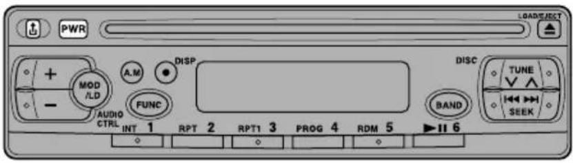 PWR LOAD/SELECT + MOD /LD A.M DISP DISC TUNE - AUDIO CTRL FUNC BAND SEEK INT 1 RPT 2 RPT1 3 PROG 4 RDM 5 ▶II 6
