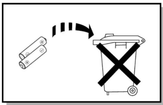Diagram showing battery recycling process with battery, battery, and waste bin marked with X