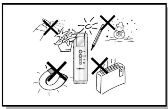 Illustration showing various household items including a washing machine, a sun, a lamp, and a refrigerator with crossed-out X marks.