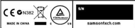 CE N382 MADE IN CHINA C US TOWItheland S/N samsontech.com