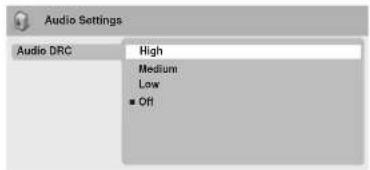 Audio Settings Audio DRC High Medium Low Off