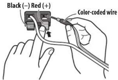 Black (−) Red (+) Color-coded wire
