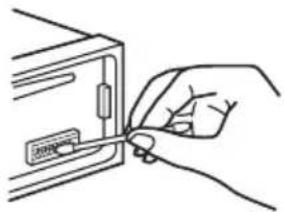 Line drawing of a hand inserting a card into a device (no text or symbols)