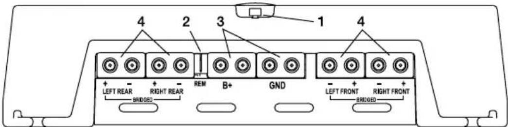 4 2 3 1 4 + - LEFT REAR + - RIGHT REAR - REM B+ GND - + - LEFT FRONT - RIGHT FRONT - BRIDGED BRIDGED