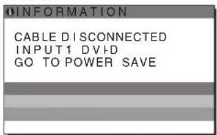INFORMATION CABLE DISCONNECTED INPUT1 DVD GO TO POWER SAVE