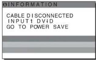 INFORMATION CABLE DISCONNECTED INPUT1 DVD GO TO POWER SAVE