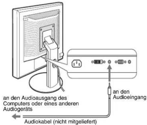 an den Audioausgang des Computers oder eines anderen Audiogeräts an den Audioeingang Audiokabel (nicht mitgeliefert)