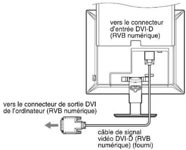 vers le connecteur d'entrée DVI-D (RVB numérique) vers le connecteur de sortie DVI de l'ordinateur (RVB numérique) câble de signal vidéo DVI-D (RVB numérique) (fourni)