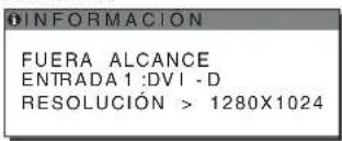 INFORMACIÓN FUERA ALCANCE ENTRADA 1 :DVI -D RESOLUCIÓN > 1280X1024