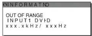 INFORMATNO OUT OF RANGE INPUT1 DVID xxxx.xkHz/xxxxz
