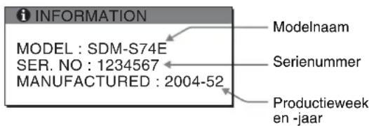 i INFORMATION MODEL : SDM-S74E SER. NO : 1234567 MANUFACTURED : 2004-52 Modelnaam Serienummer Productieweek en -jaar