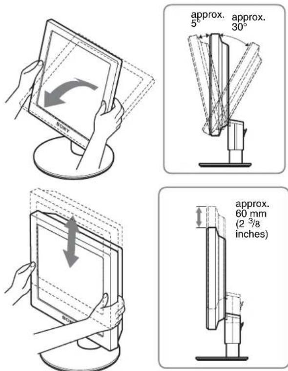 SONY SDM-S73E - Setup 6: Adjusting the height and tilt - 1