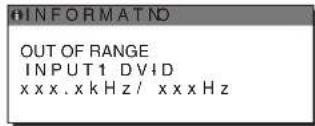 OUT OF RANGE INPUT1 DVID xxx.xkHz/ xxxHz