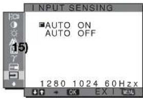 INPUT SENSING AUTO ON AUTO OFF 15) 1280 1024 60 Hz x