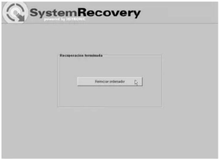SystemRecovery powered by HETRONIC Recuperación terminada Remociar ordenador