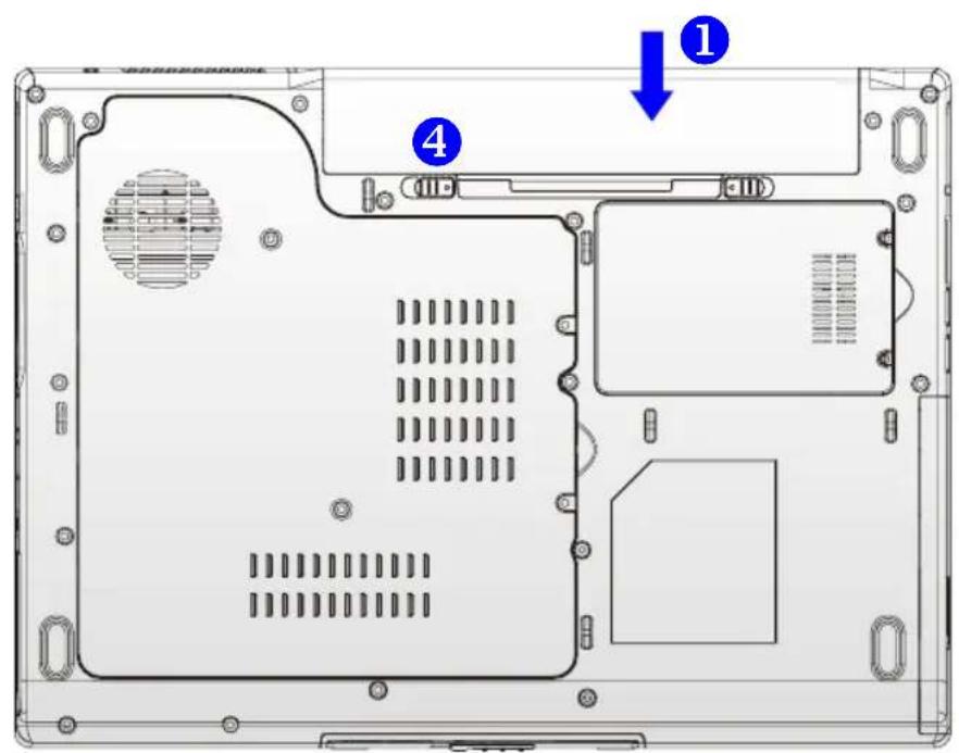 Laptop rear panel diagram with numbered annotations and component labels