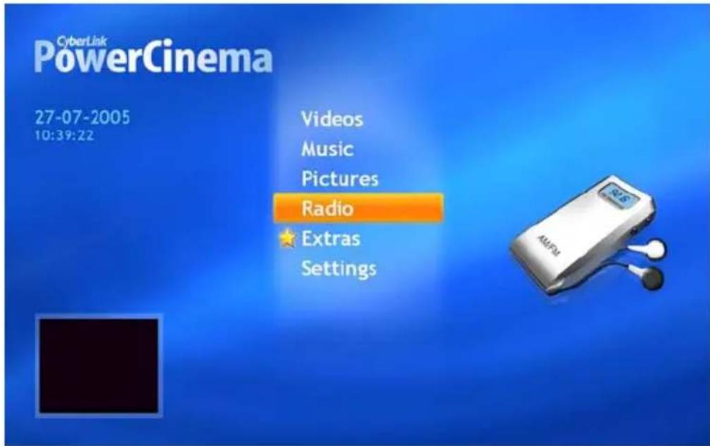 CyberLink PowerCinema 27-07-2005 10:39:22 Videos Music Pictures Radio Extras Settings
