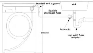 hooked end support flexible discharge hose 800 mm sink hose clip trap with hose adaptor