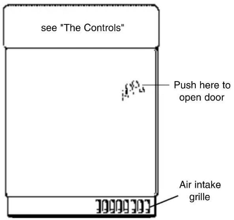 see "The Controls" Push here to open door Air intake grille