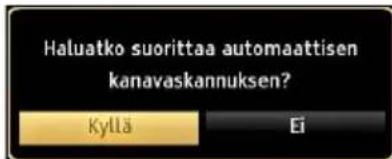 Haluatko suorittaa automaattisen kanavaskannuksen? Kyllä Ei