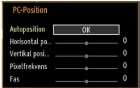 PC-Position Autoposition OK Horizontal po... 0 Vertical posi... 0 Pixelfrekvens 0 Fas 0