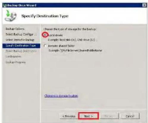 Backup Once Wizard Specify Destination Type Backup Options Select Backup Configur... Select Items for Backup Specify Destination Type Special Backup Distribution Confusion Backup Process Choose the type of storage for the backup Local drives Examples: local disk (0), DVD drive (0) Remote shared folder Examples: 1/2/4/6/8/9/10/11/12/13/14/15/16/17/18/19/20/21/22/23/24/25/26/27/28/29/30/31/32/33/34/35/36/37/38/39/40/41/42/43/44/45/46/47/48/49/50/51/52/53/54/55/56/57/58/59/60/61/62/63/64/65/66/67/68/69/70/71/72/73/74/75/76/77/78/79/80/81/82/83/84/85/86/87/88/89/90/91/92/93/94/95/96/97/98/99/100 Choosing a design location < Previous Next > Cancel Cancel