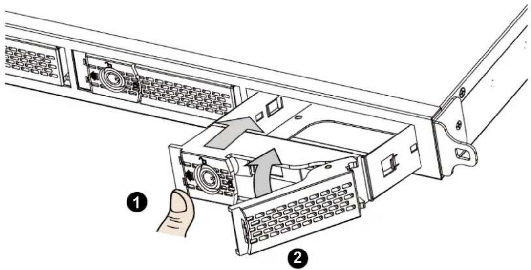 Diagram showing a hand inserting a CD drive into a server rack, with numbered annotations indicating component placement.