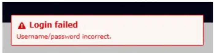 Login failed Username/password incorrect.