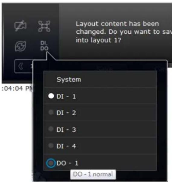 Layout content has been changed. Do you want to save into layout 1? System DI - 1 DI - 2 DI - 3 DI - 4 DO - 1 DO - 1 normal