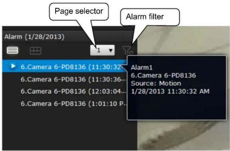 Page selector Alarm filter Alarm (1/28/2013) 1 6.Camera 6-PD8136 (11:30:32... 6.Camera 6-PD8136 (11:30:36... 6.Camera 6-PD8136 (12:03:04... 6.Camera 6-PD8136 (1:01:10 P... Alarm1 6.Camera 6-PD8136 Source: Motion 1/28/2013 11:30:32 AM