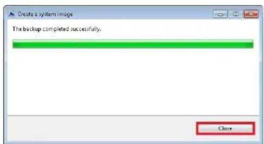 Create a system image The backup completed successfully. Close